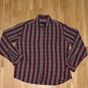 Marmot Red and Grey Plaid Casual Button Down Long Sleeve Button Down Shirt